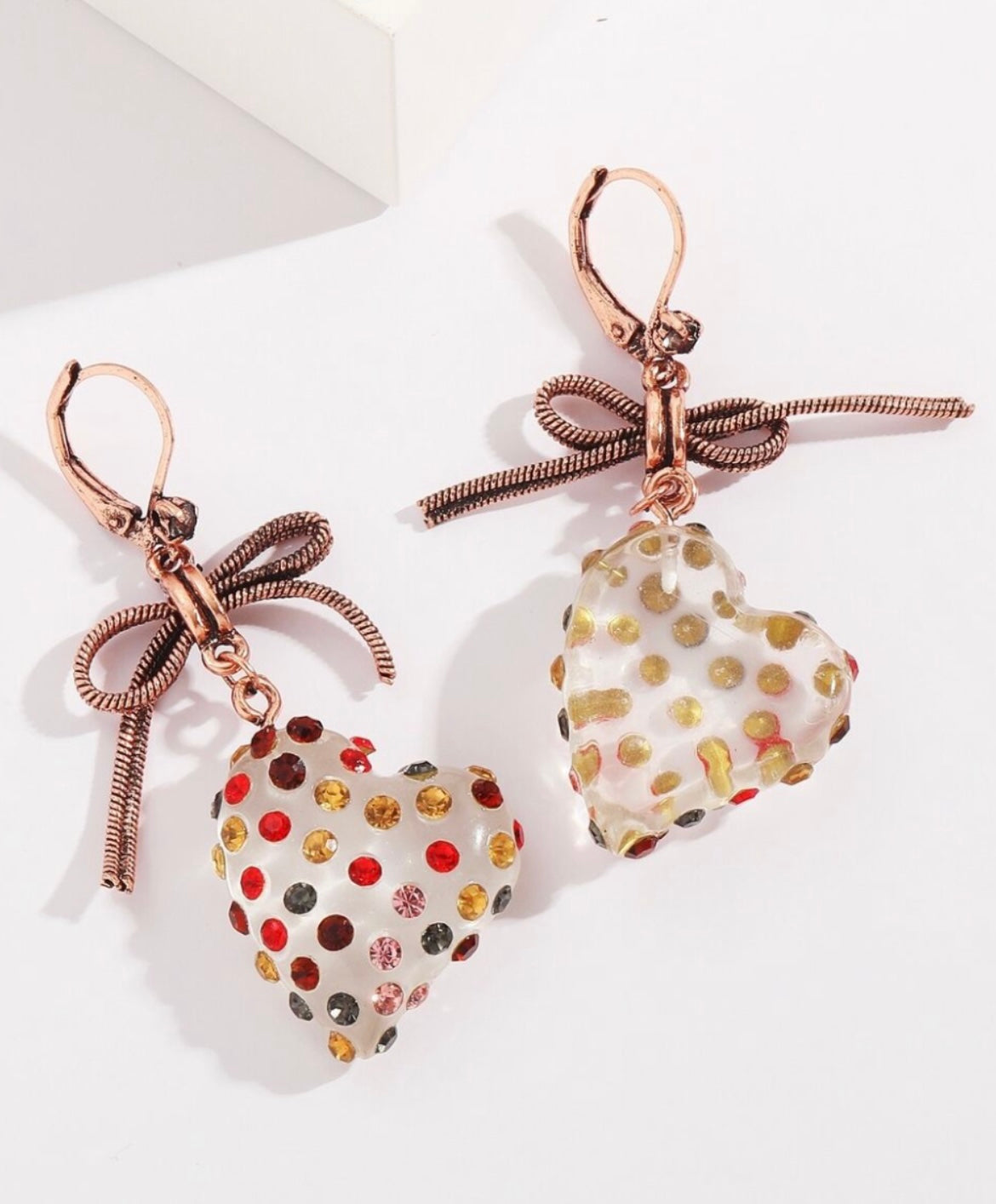 Multi Lucite Heart Drop Earrings