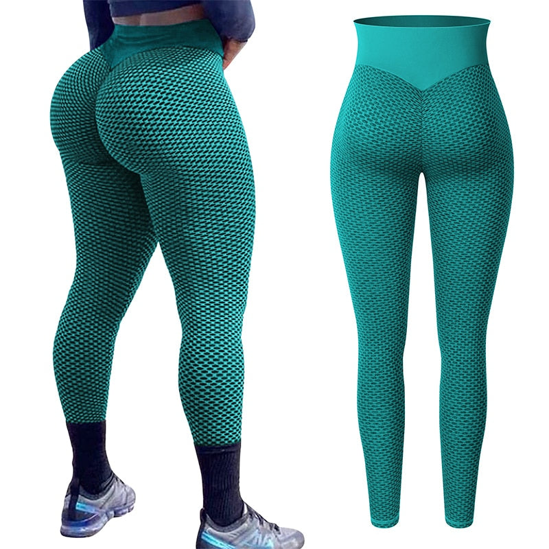 High Waist Grid Leggings Women Seamless Fitness Legging  Push Up Booty Leggins Workout Ruched Butt Lifting Slim Stretch Panties