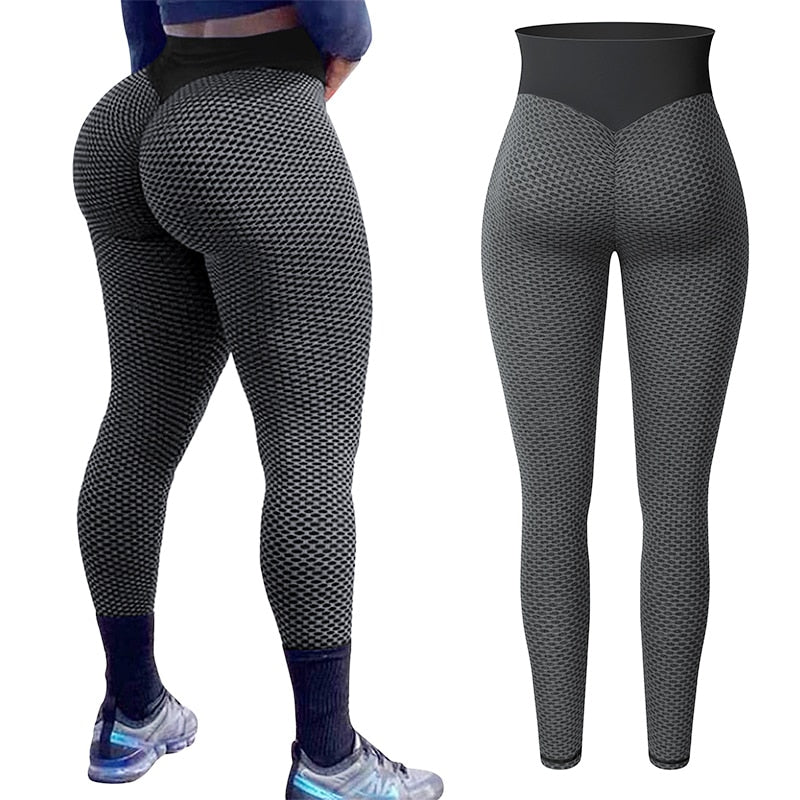 High Waist Grid Leggings Women Seamless Fitness Legging  Push Up Booty Leggins Workout Ruched Butt Lifting Slim Stretch Panties