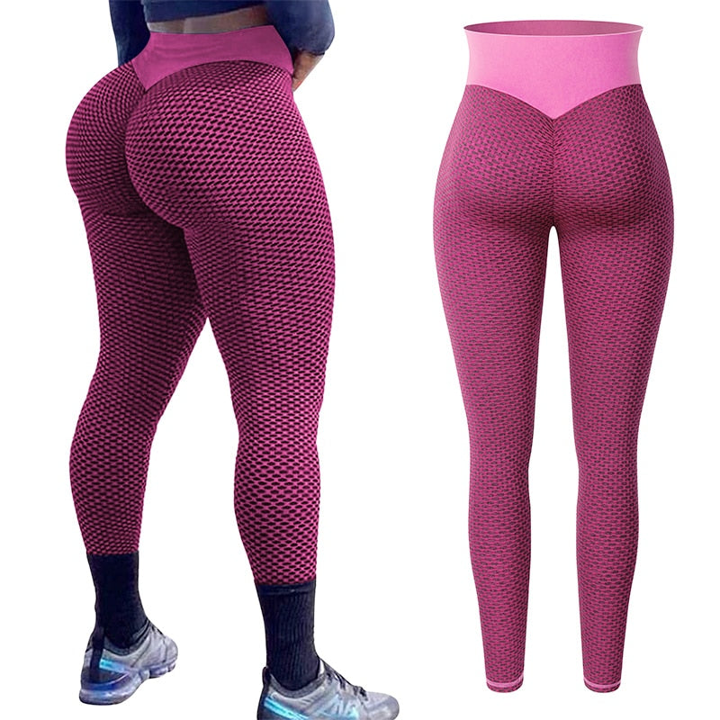High Waist Grid Leggings Women Seamless Fitness Legging  Push Up Booty Leggins Workout Ruched Butt Lifting Slim Stretch Panties