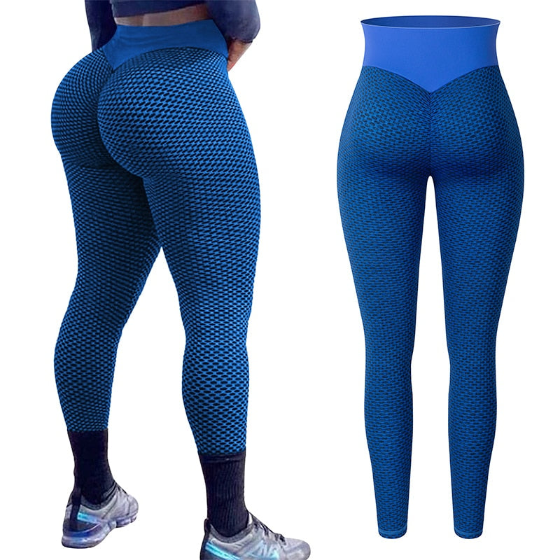 High Waist Grid Leggings Women Seamless Fitness Legging  Push Up Booty Leggins Workout Ruched Butt Lifting Slim Stretch Panties