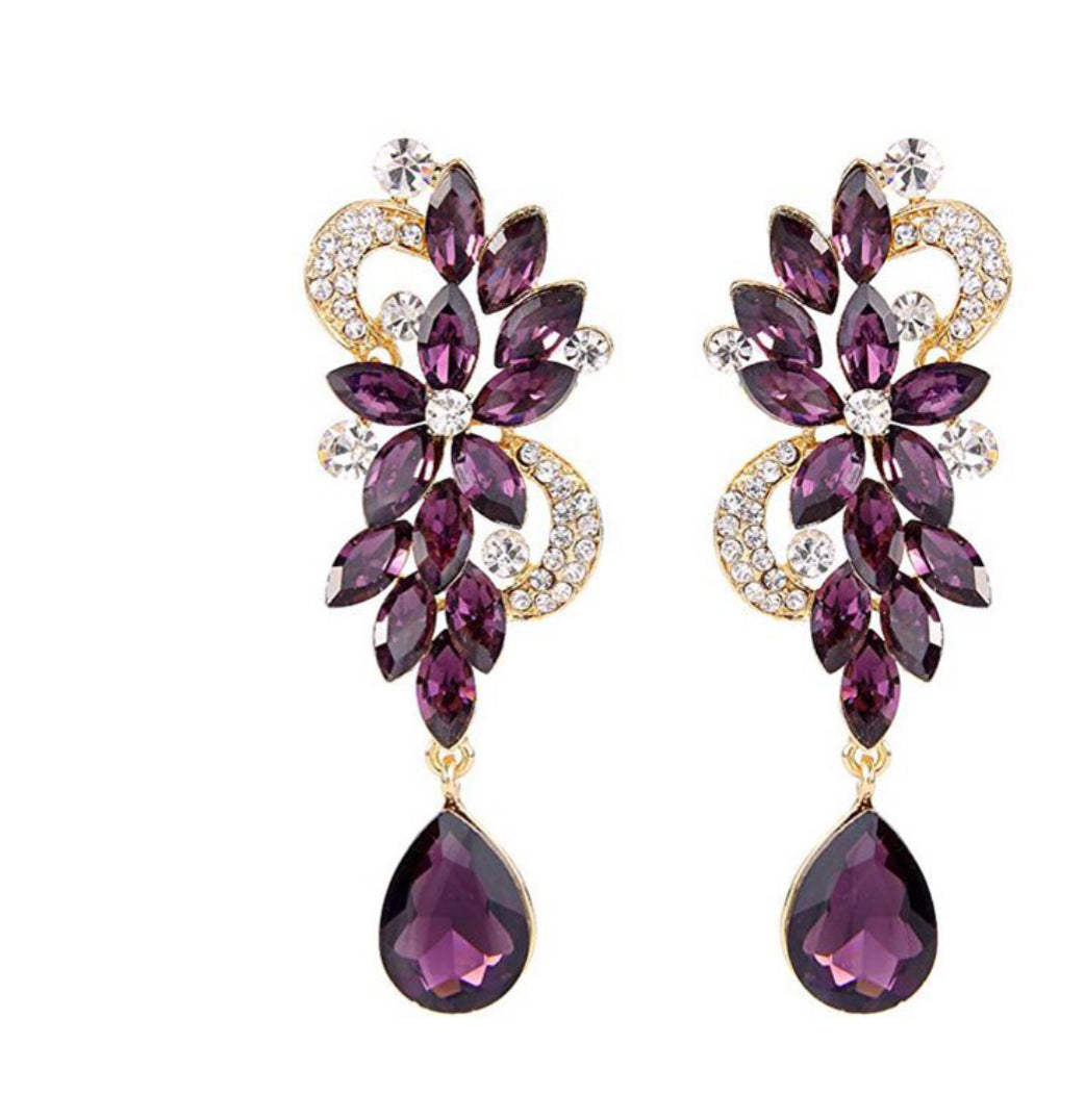 Women's Bohemian Boho Crystal Flower Wedding Party Jewelry Dangle Earrings