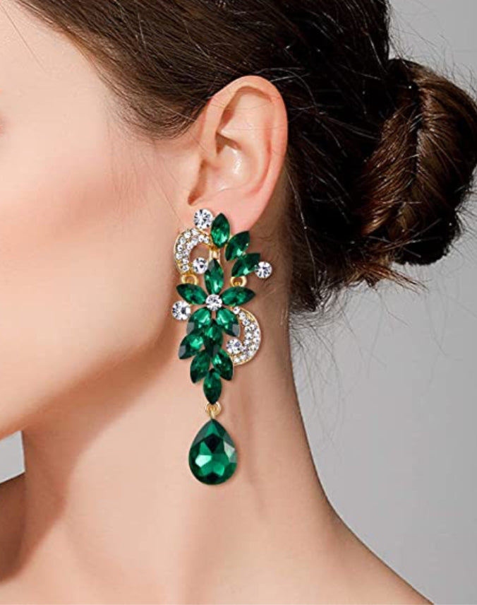 Women's Bohemian Boho Crystal Flower Wedding Party Jewelry Dangle Earrings